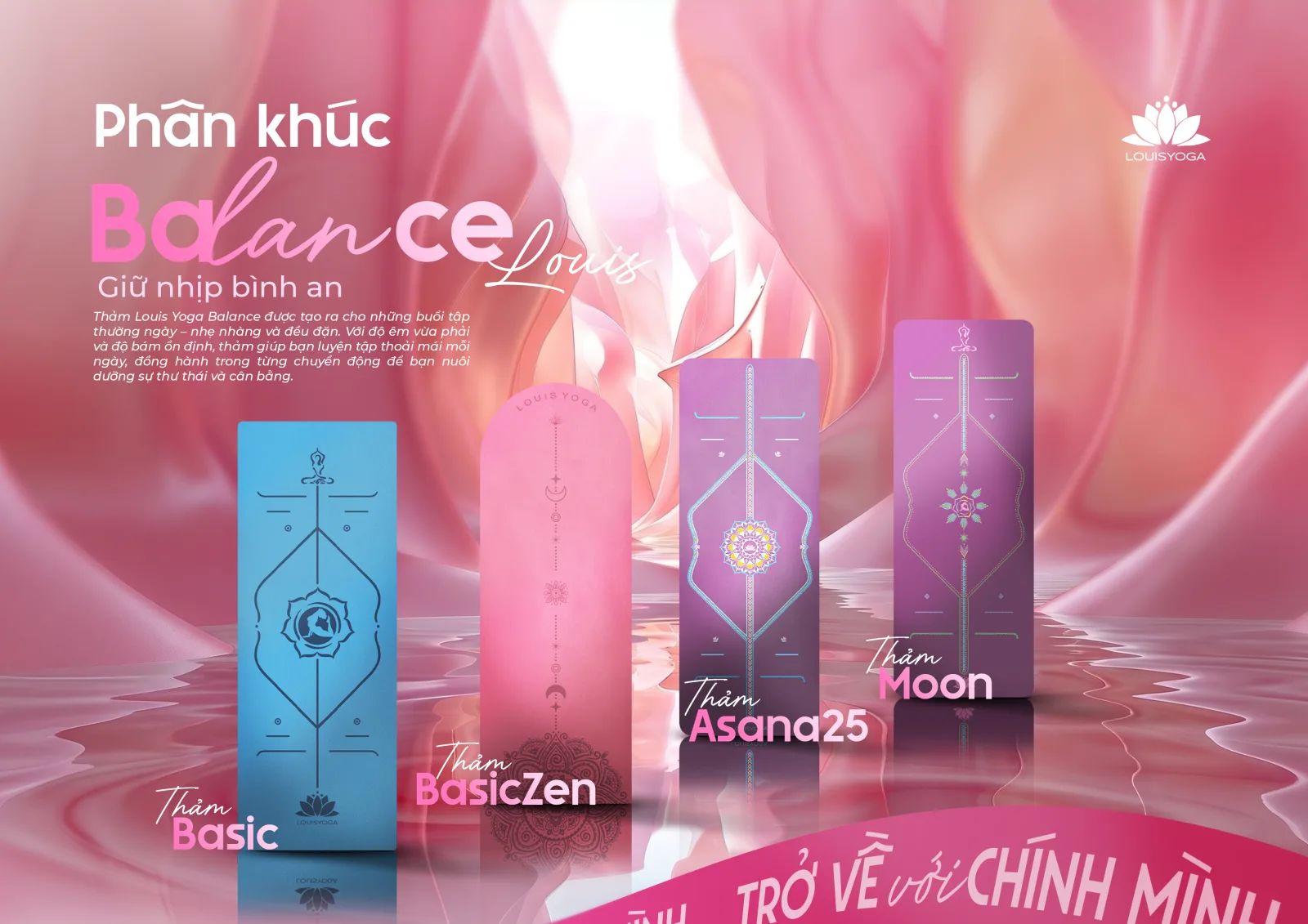 Các mẫu thảm Yoga Louis phân khúc Balance xếp cạnh nhau